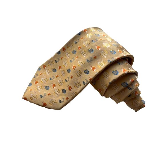 Nicole Miller NY FISH Motif All Silk Tie Yellow Blue Novelty 60x3.75 in - Picture 7 of 7